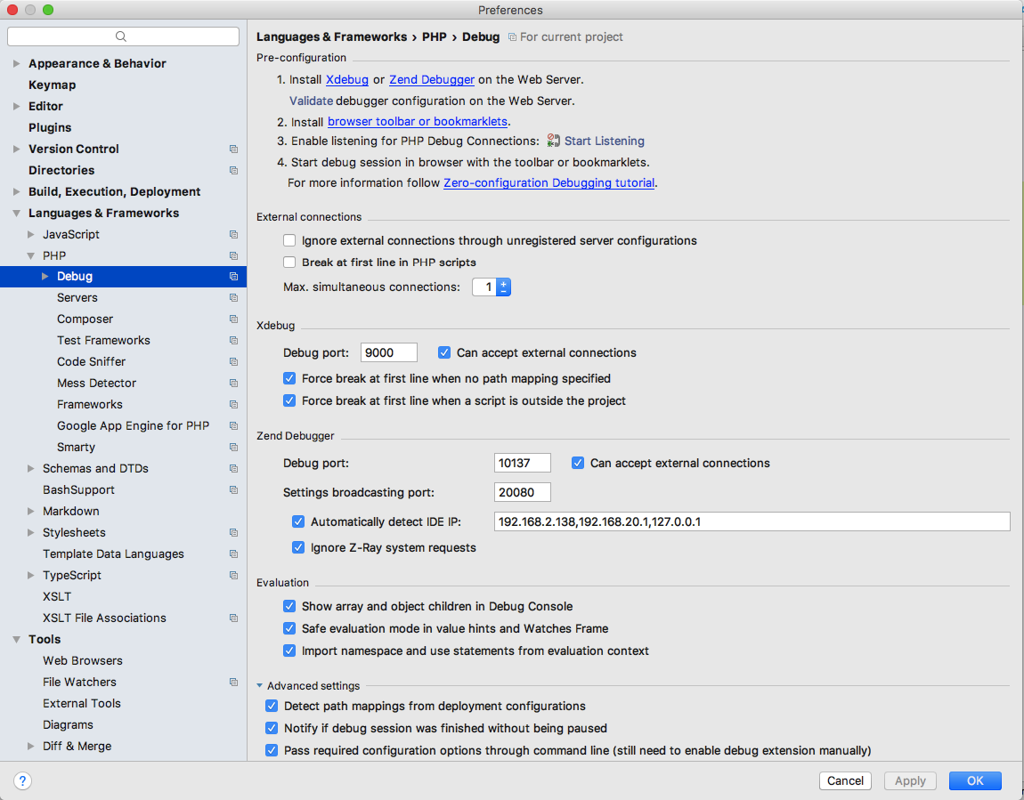 PhpStorm Debug Settings