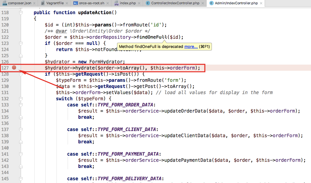 PhpStorm Debug Stop Pointer